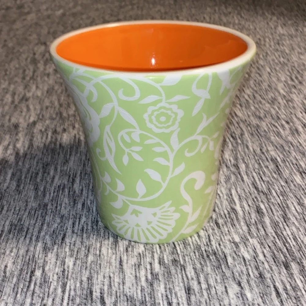 Vintage Orange and Green Floral Spring Bath and Body Works Vase Planter Pot